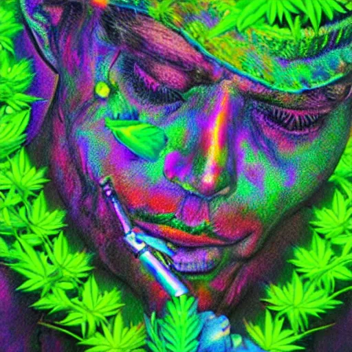 Prompt: the police smoking alien marijuana with iridescent buds of the weed 8 k hyperdetailed photorealism hdr