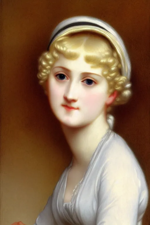 Image similar to jane austen blondie blond albino, painting by rossetti bouguereau, detailed art, artstation