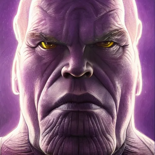 Image similar to portrait of Michael McKean as Thanos, elegant, intricate, headshot, highly detailed, digital painting, artstation, concept art, sharp focus, illustration, art by artgerm and greg rutkowski and alphonse mucha