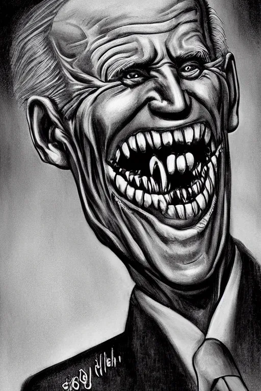 Image similar to joe biden evil grin, horror, terrifying artwork, monster, artwork by stephen gammel, illustration