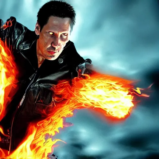 Image similar to keanu reaves as ghost rider 3 4 k quality super realistic