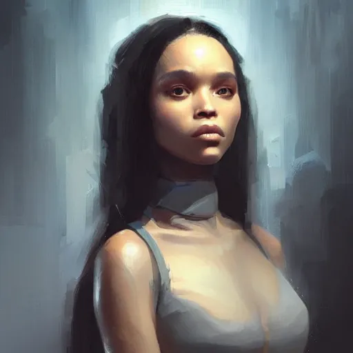 Image similar to “ portrait of zoe isabella kravitz by greg rutkowski, young, attractive, highly detailed portrait, scifi, digital painting, artstation, concept art, smooth, sharp foccus ilustration, artstation hq ”