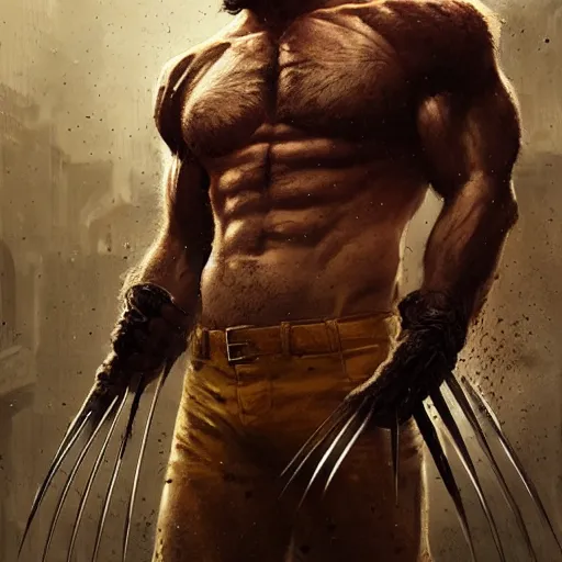 Image similar to portrait of Wolverine in costume, amazing splashscreen artwork, splash art, head slightly tilted, natural light, elegant, intricate, fantasy, atmospheric lighting, cinematic, matte painting, by Greg rutkowski