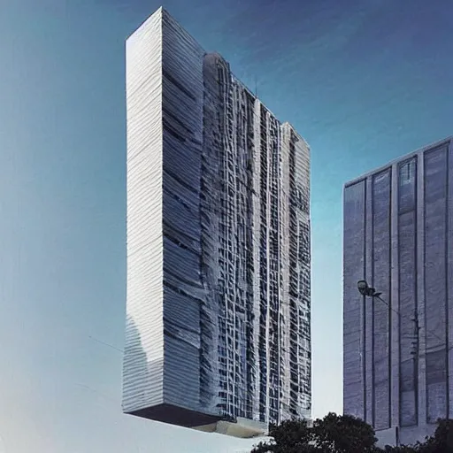 Prompt: “a cubist skyscraper designed by zahra hadid”