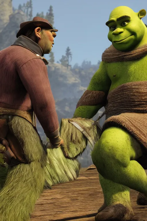 Image similar to shrek 👌, cinematic, photoreal, by red dead redemption 2