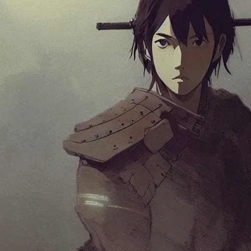 Prompt: a samurai by greg rutkowski, makoto shinkai, takashi takeuchi, studio ghibli, akihiko yoshida, rule of thirds, seductive look, beautiful