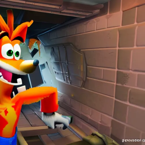 Image similar to crash bandicoot as trash in a garbage chute