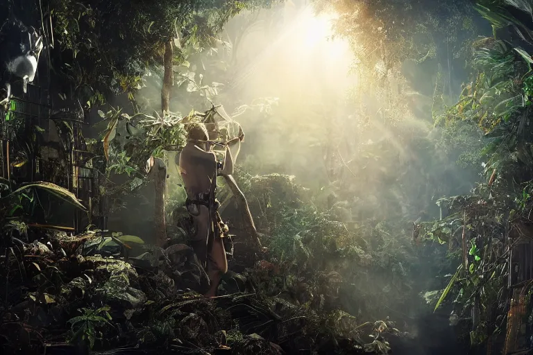 Prompt: Joseph Quinn in the Jungle of Lighting, high detail, high resolution, cinematic lighting, cinematic