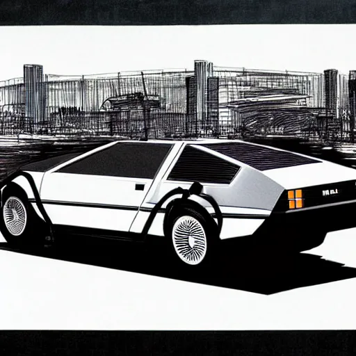 Image similar to Delorean concept as drawn by syd mead