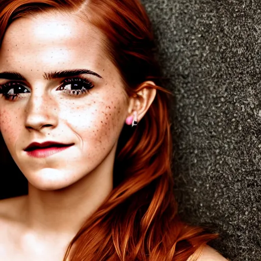 Prompt: close up portrait photo of emma watson, redhead freckles, 8 k, masterpiece, pinup, highly detailed, smooth, sharp focus