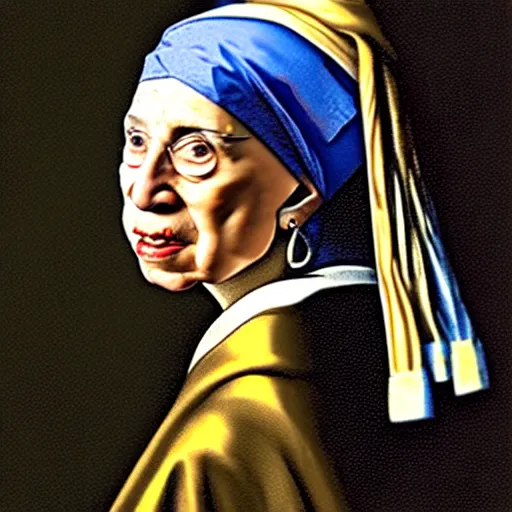 Prompt: ruth bader ginsburg with a pearl earring, painting by vermeer