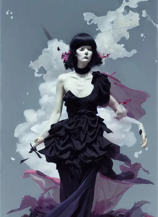 Image similar to character design by james jean, ruan jia, ilya kuvshinov, martine johanna, jakub rebelka ( ( ( portrait of gothic girl in seductive luxurious flowy tornado dress ) ) ) emerging from lighting and powerful thunder, sharp edges. ultra detailed, majestic, intricate,