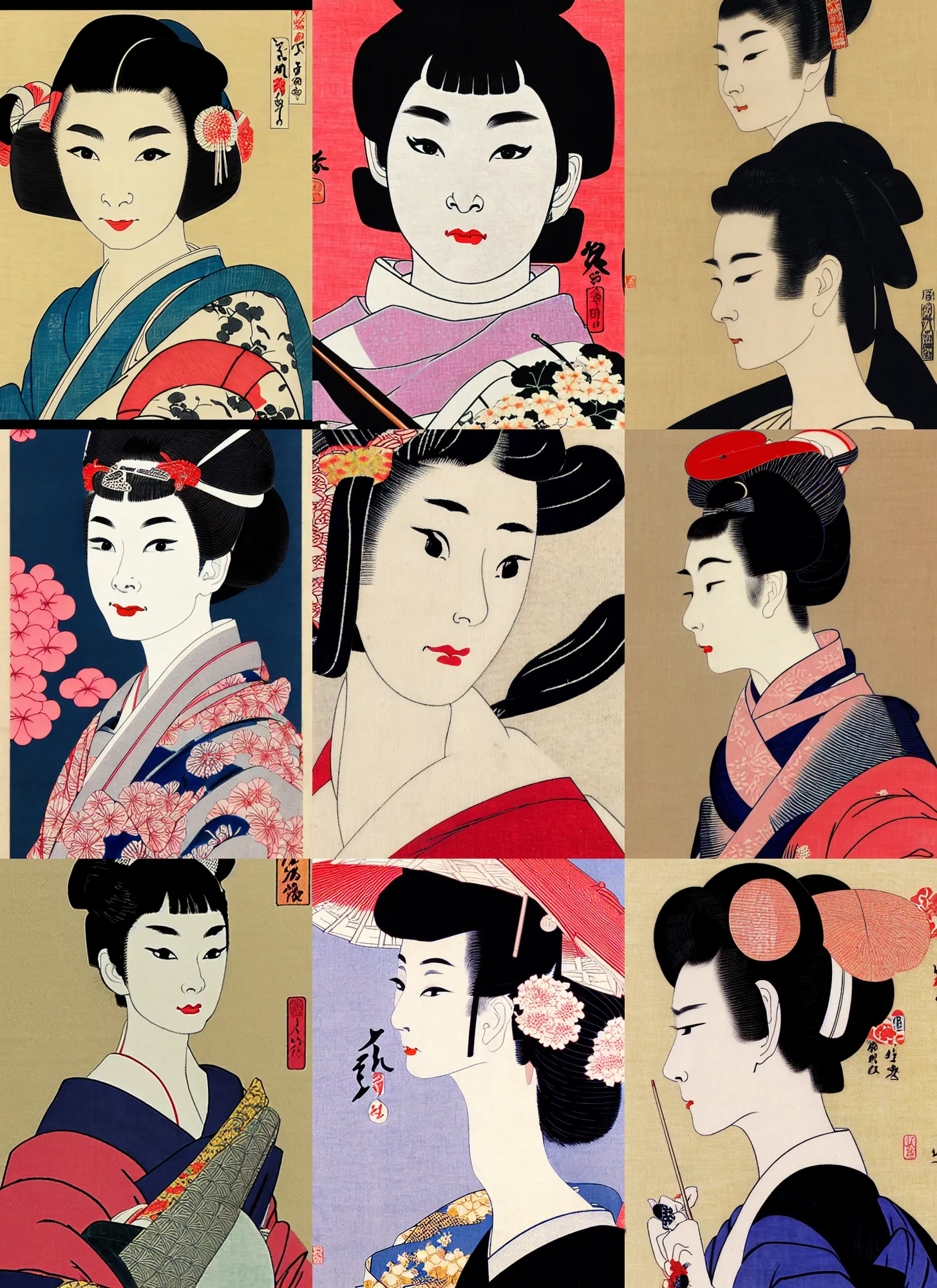 Prompt: audrey hepburn as maiko in ukiyo - e art, by shimura tatsumi, ultra detailed, 4 k, photo real