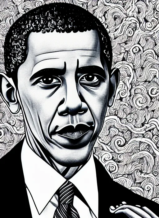 Prompt: portrait of barack obama, intricate, highly detailed, illustration, art by junji ito, junji ito