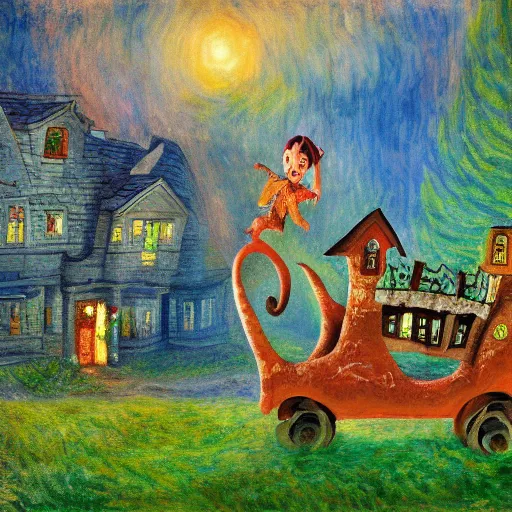Image similar to monster house movie painted by monet