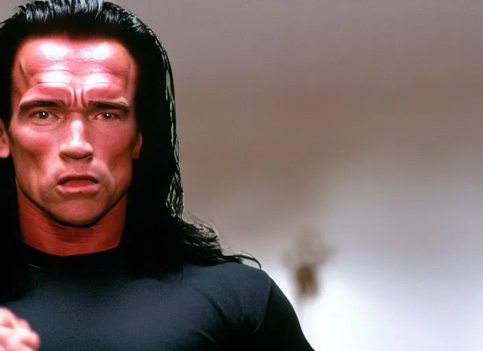 Prompt: arnold schwarzenegger in a still from the movie The Room (2003)