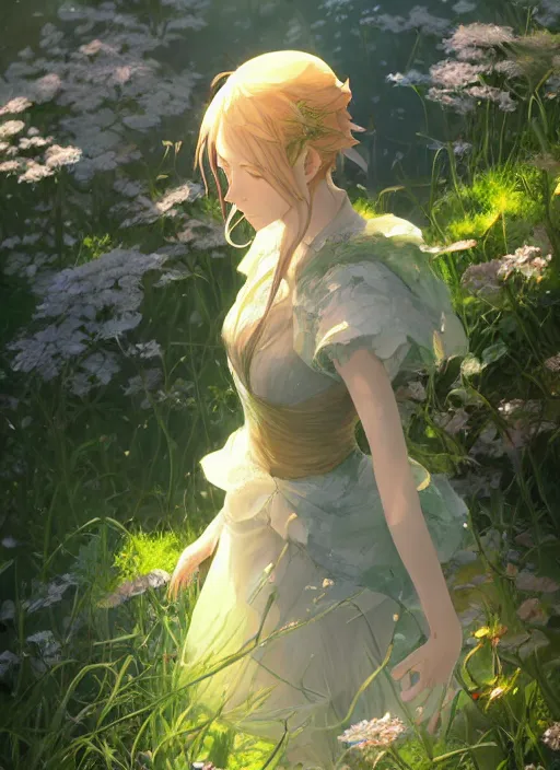 Prompt: a portrait of the emerald herald in the garden, shiny, intricate, tone mapped, ambient lighting, highly detailed, digital painting, concept art, sharp focus, by makoto shinkai and akihiko yoshida and hidari and wlop