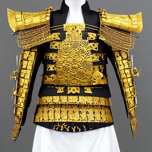 Prompt: gilded samurai armor set ornate intricate design in the style of aoi matsuri