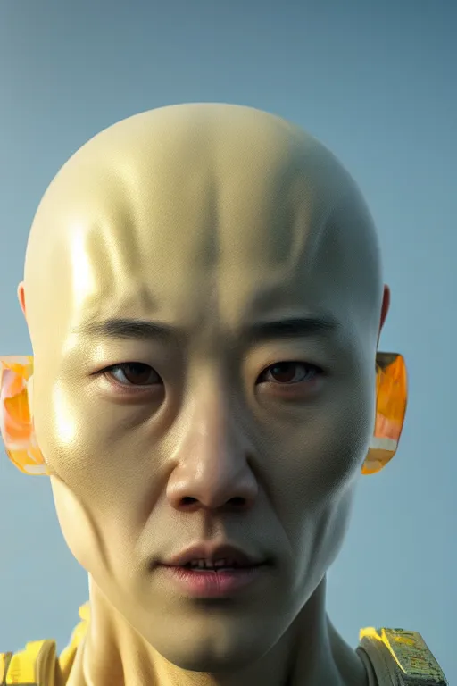 Prompt: hyperrealistic close-up translucent intricate exoskeleton!! sad chinese man covered highly detailed concept art eric zener elson peter cinematic side soft yellow light high angle hd 8k sharp shallow depth of field