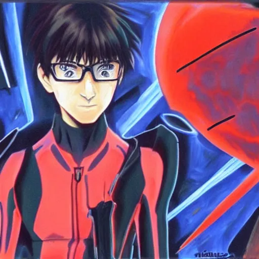 Prompt: oil paiting of neon genesis evangelion