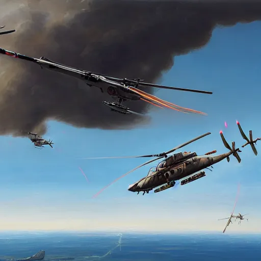 Prompt: a painting of helicopter getting shot down in the gulf war by Bernardo Bellotto, high detail, hyperrealistic, concept art, artstation, 8k