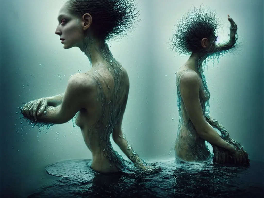 Prompt: kodak portra 4 0 0 fine art portrait by paolo roversi of a dystopian woman hybrid fluid water statue in a scenic dystopian environment, fluid water hair floating in air, dreamy intricate, elegant, highly detailed, digital art, artstation, smooth, sharp focus, tomasz alen kopera, peter mohrbacher, donato giancola, dreamy colors