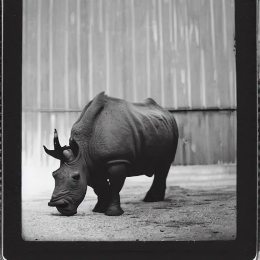 Image similar to poloroid photography of a red rhino in new york,