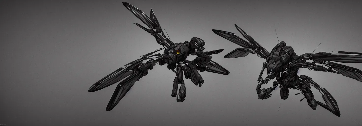 Prompt: symmetry!! a mechanized dragonfly with it's wings spread, gunmetal grey, top down view, very symmetrical, mecha, jet fighter, robotic, highly detailed, artstation, super realistic, unreal engine