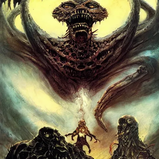 Image similar to hydra, by seb mckinnon and frank frazetta