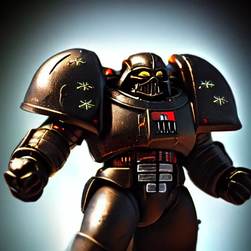 Prompt: space marine from warhammer 40000 in the style of Darth Vader from star wars, realism, depth of field, focus on darth vader,