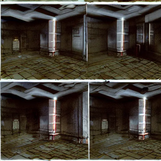 Prompt: pre rendered backgrounds for a capcom playstation 1 era survival horror horror game