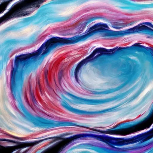 Prompt: abstract wave art based off of emotions with a dog riding the waves