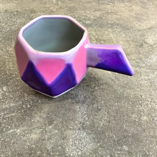 Image similar to geodesic triangle handbuilt ceramic mug with pink and purple pearlescent glaze