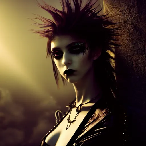 Image similar to photographic portrait of a stunningly beautiful gothic emo cyberpunk female in soft dreamy light at sunset, god rays, contemporary fashion shoot, by edward robert hughes, annie leibovitz and steve mccurry, david lazar, jimmy nelsson, breathtaking, 8 k resolution, extremely detailed, beautiful, establishing shot, artistic, hyperrealistic, beautiful face, octane render