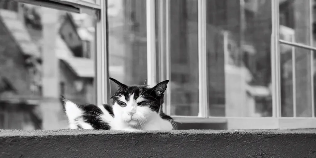 Image similar to black and white cat laying on the balcony, summer