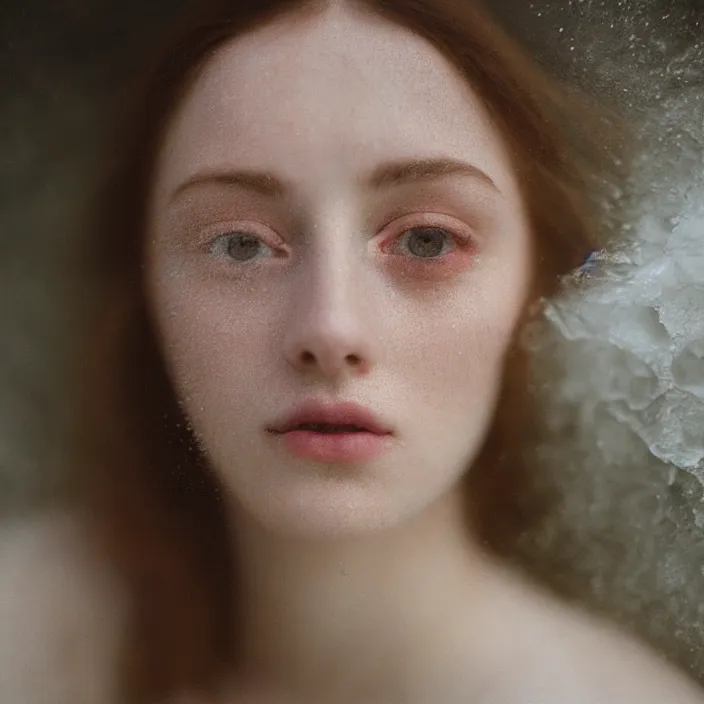 Image similar to Kodak Portra 400, 8K,ARTSTATION, CarolineGariba, soft light, volumetric lighting, highly detailed, britt marling style 3/4 ,portrait photo Close-up portrait photography of a beautiful woman how pre-Raphaelites, the face emerges from Pamukkale, thermal waters flowing down white travertine terraces, inspired by Ophelia paint ,and hair are intricate with highly detailed realistic beautiful flowers , Realistic, Refined, Highly Detailed, interstellar outdoor soft pastel lighting colors scheme, outdoor fine art photography, Hyper realistic, photo realistic