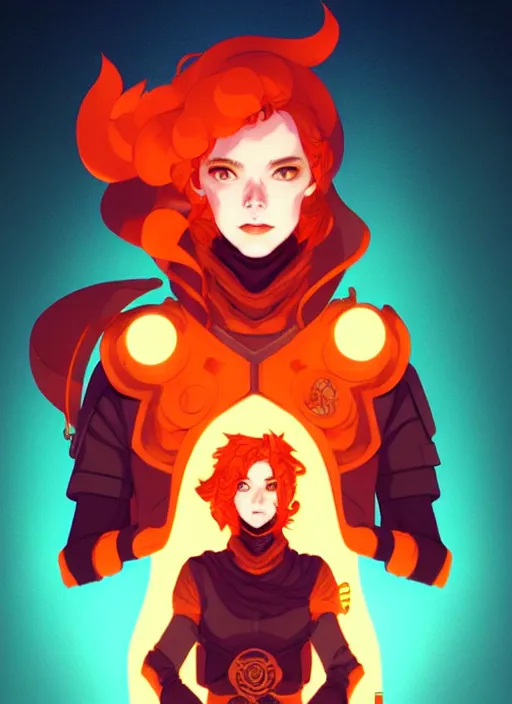 Image similar to style artgerm, joshua middleton, illustration, john krasinski as alchemist artificer wearing orange pelt light armor, anime eyes, red hair, swirling fire cosmos, fantasy, dnd, cinematic lighting