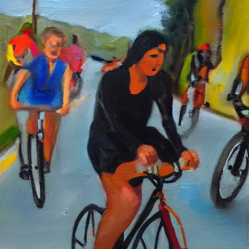 Prompt: Riding a bike, expressive oil painting