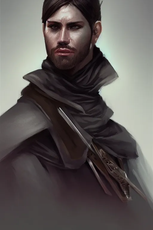 Prompt: a portrait of the male assassin, illustration, concept art, digital painting by Claire Hummel, trending on artstation, 4k, 8k, HD