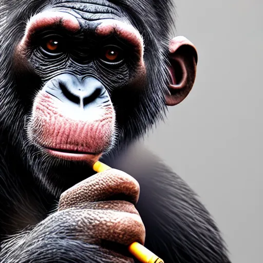 Image similar to a high detail shot of a chimp wearing a suit, smoking, unreal engine