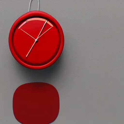 Image similar to Very tiny red alarm clock that looks like the iOS emoji and has the same colors, 3D clay render, 4k UHD, white background, isometric top down left view, diffuse lighting, zoomed out very far