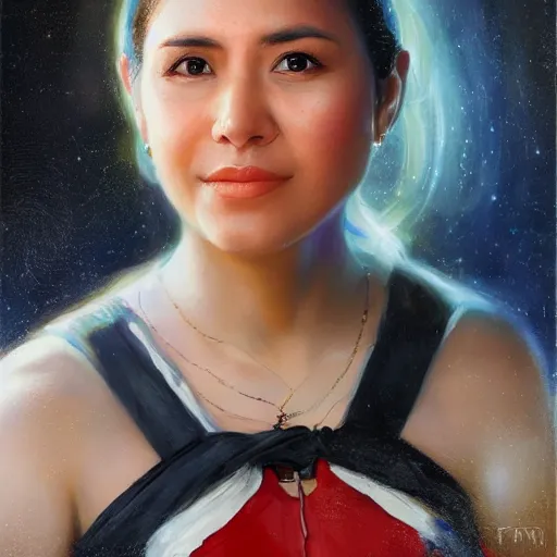 Image similar to portrait of a chilean woman ( 3 5 ) from chile in 2 0 2 1, an oil painting by ross tran and thomas kincade