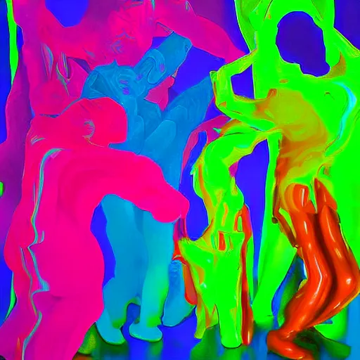 Image similar to liquid people dancing in a colorful room by lynda benglis, hyperrealistic, lightfull shadows, high detail, digital art