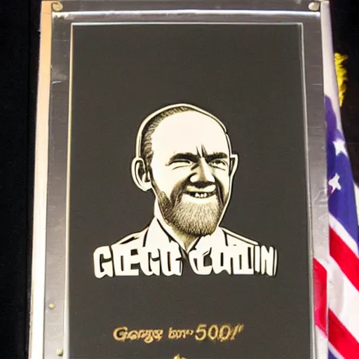 Image similar to George Carlin as president, extremely muscular, 50mm, award winning