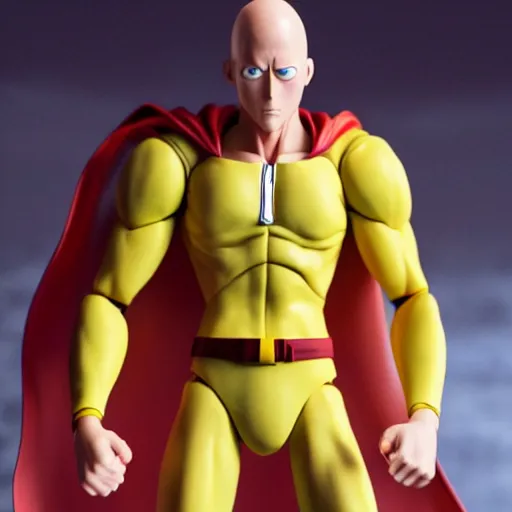 Image similar to saitama action figure. studio shot, ultra realistic. photo. photorealistic. hyper detailed. high resolution, 8 k