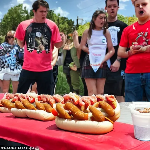 Prompt: Words cannot describe the horrific images we are witnessing here at the scene of the worst accident in the history of hotdog eating contests