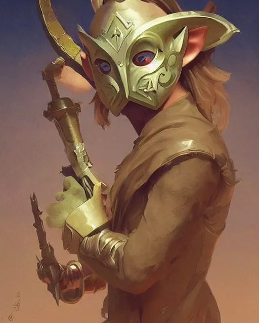 Prompt: happy mask salesman from zelda, full body photo,, highly detailed, digital painting, artstation, concept art, smooth, sharp focus, illustration, art by artgerm and greg rutkowski and alphonse mucha and wlop!!!!!!!