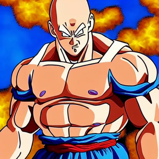 Image similar to dwayne johnson as character from dragon ball z cartoon