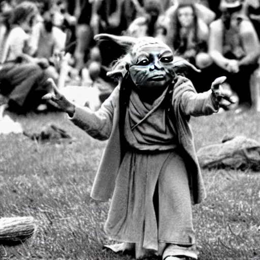 Image similar to yoda performing at woodstock