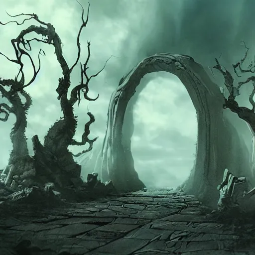 tim burton comic book scene of an epic portal being Stable Diffusion